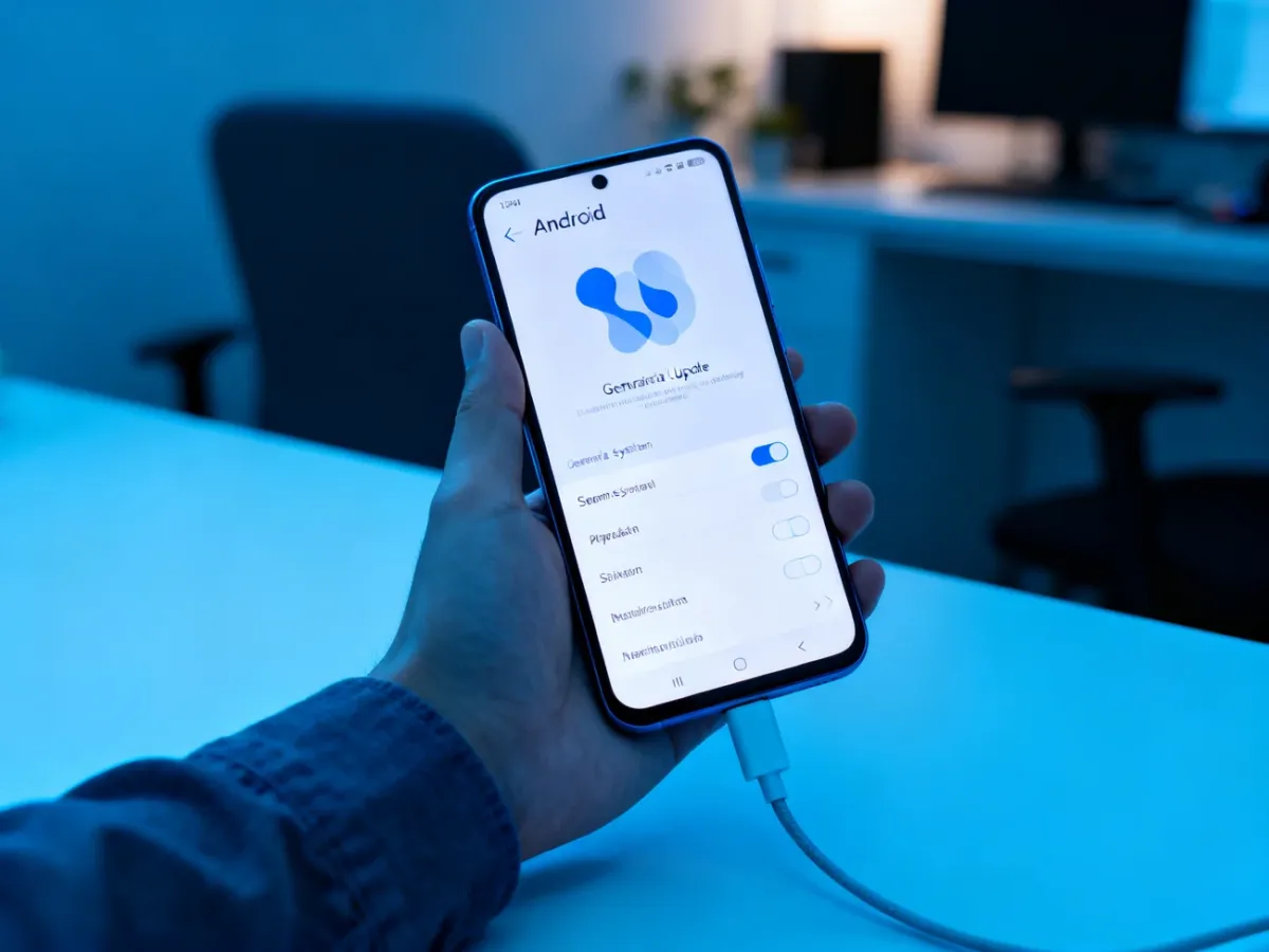 Smartfon z otwartymi ustawieniami aktualizacji systemu