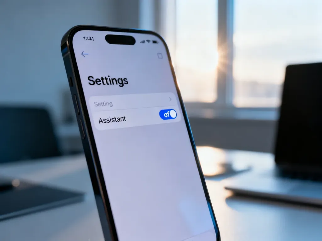 Ekran smartfona z widocznym ustawieniem wyłączającym Asystenta Google w menu systemowym.