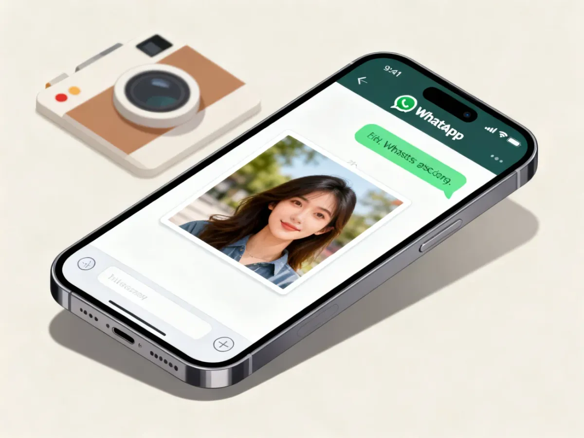Smartfon z podglądem zdjęcia w rozmowie WhatsApp bez zapisywania go w galerii