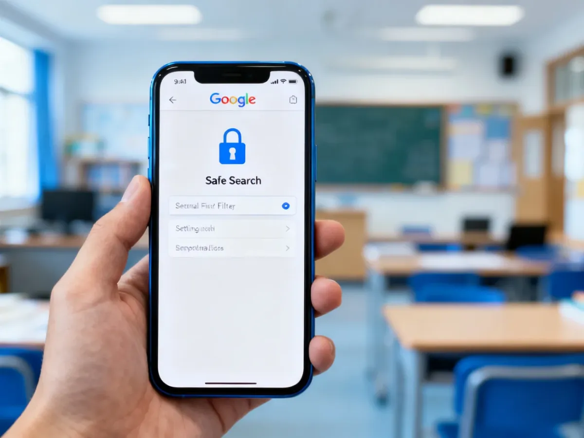 Smartfon z ustawieniem SafeSearch zablokowanym przez administratora