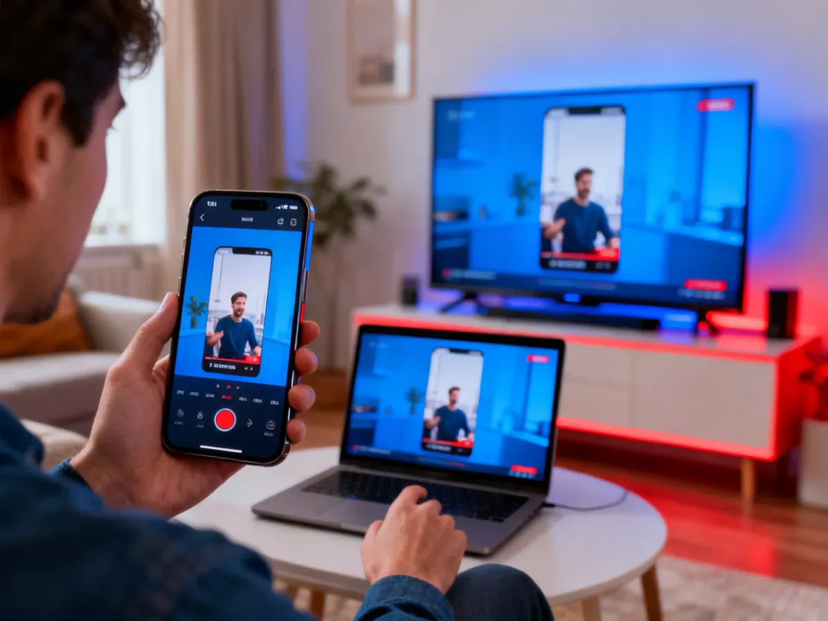 Smartfon, laptop i telewizor Smart TV z otwartą sekcją krótkich filmów