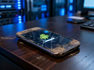 Ekran smartfona z animacją aktywacji Asystenta Google na minimalistycznym biurku w słonecznym biurze.