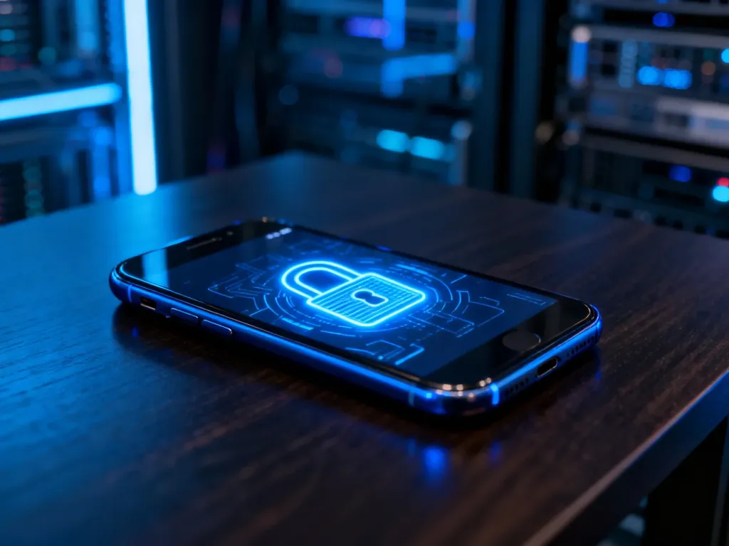 Nowoczesny smartfon z podświetloną ikoną cyfrowej kłódki na ekranie, symbolizujący zabezpieczenia systemu Samsung Knox.