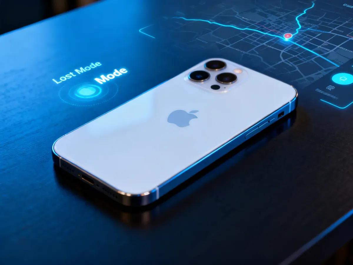 iPhone w trybie utraconym na tle mapy lokalizacyjnej